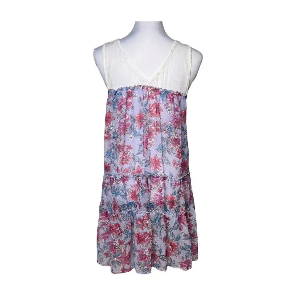 Coquette Floral Sheer Ruffle Dress Cover Up Romantic Beach Resortwear Large